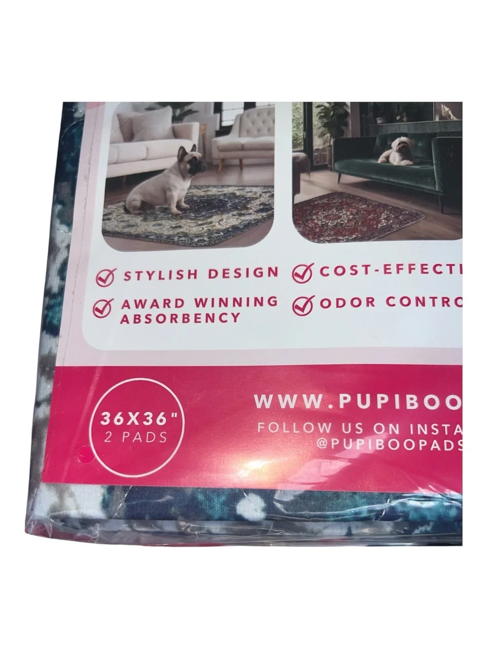 Pupiboo 2-Pack Washable Pee Pads for Dogs and Cats - Blue Medallion